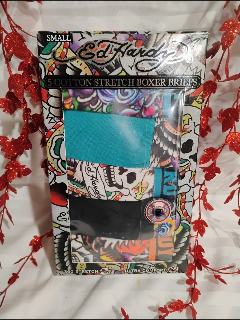 Ed Hardy Men's Boxer Briefs 5-Pack - Teal, Black & Multicolor Tattoo Print